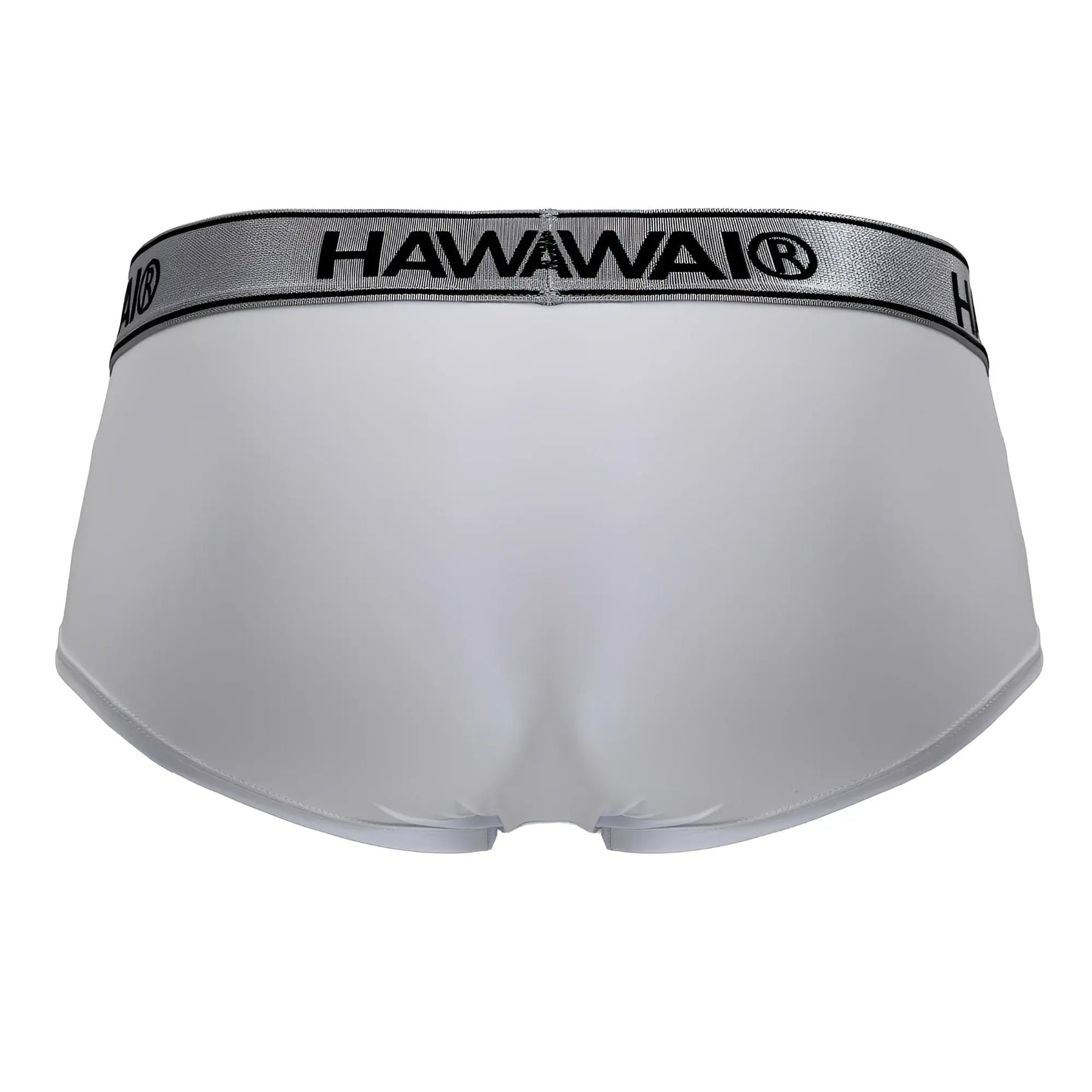 White Hawaii brand microfiber briefs with silver waistband and black lettering in color white model HAWAI 41961