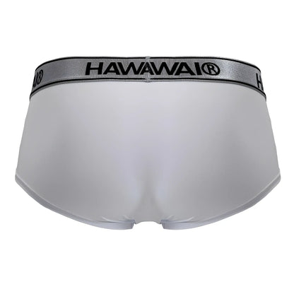 White Hawaii brand microfiber briefs with silver waistband and black lettering in color white model HAWAI 41961