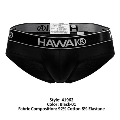 Black Hawai 41962 cotton blend briefs in black with a sleek form-fitting design and white branded waistband