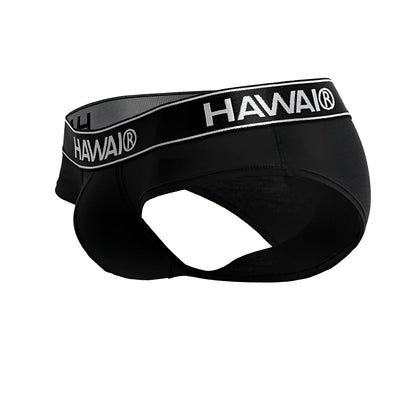 Black hawai 41962 cotton blend briefs in black with sleek form fitting design and white logo trim