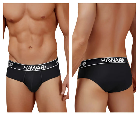 Black hawai brand black cotton blend briefs with white waistband featuring logo for comfortable everyday wear