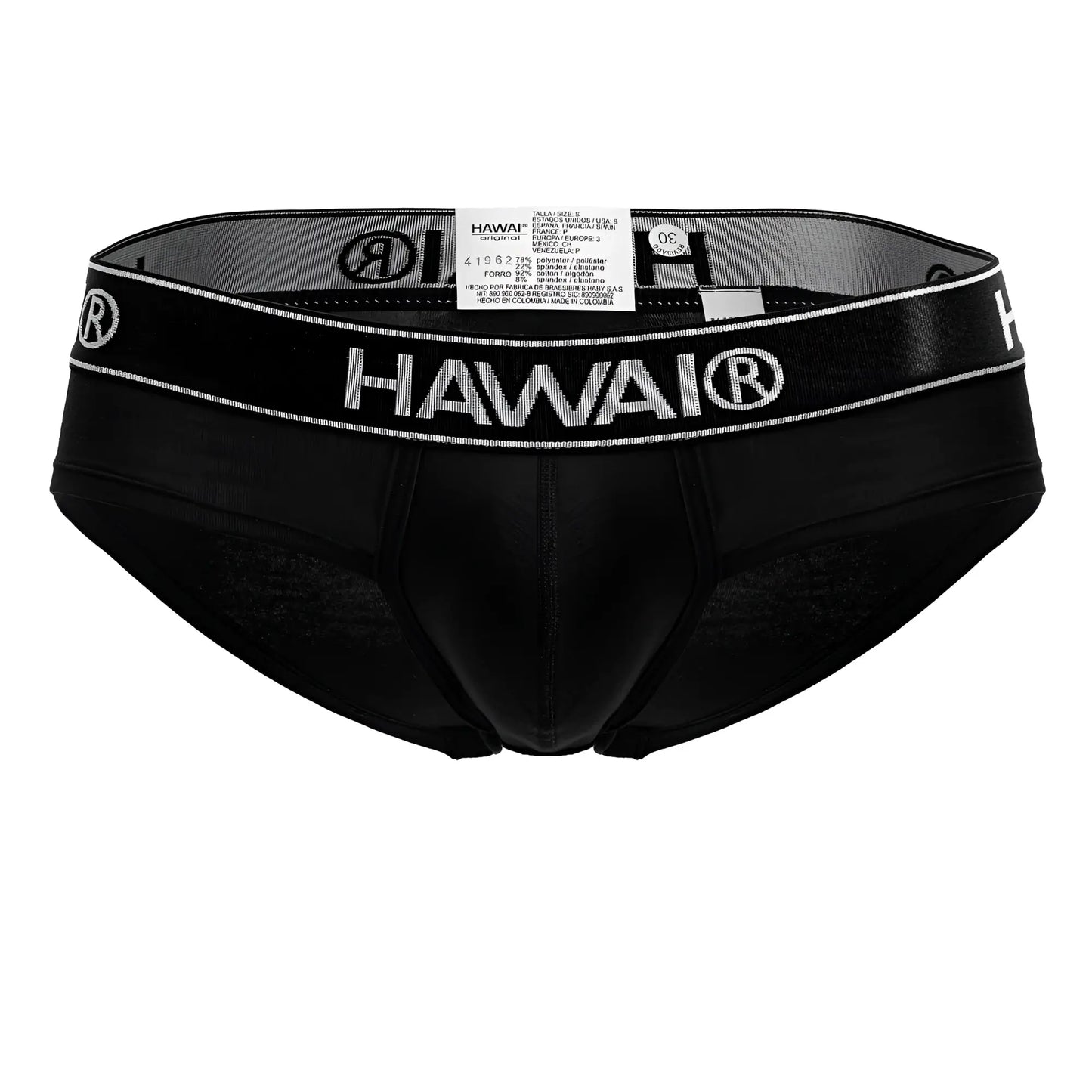Black hawai 41962 cotton blend men’s briefs with white logo band and mesh paneling in black color