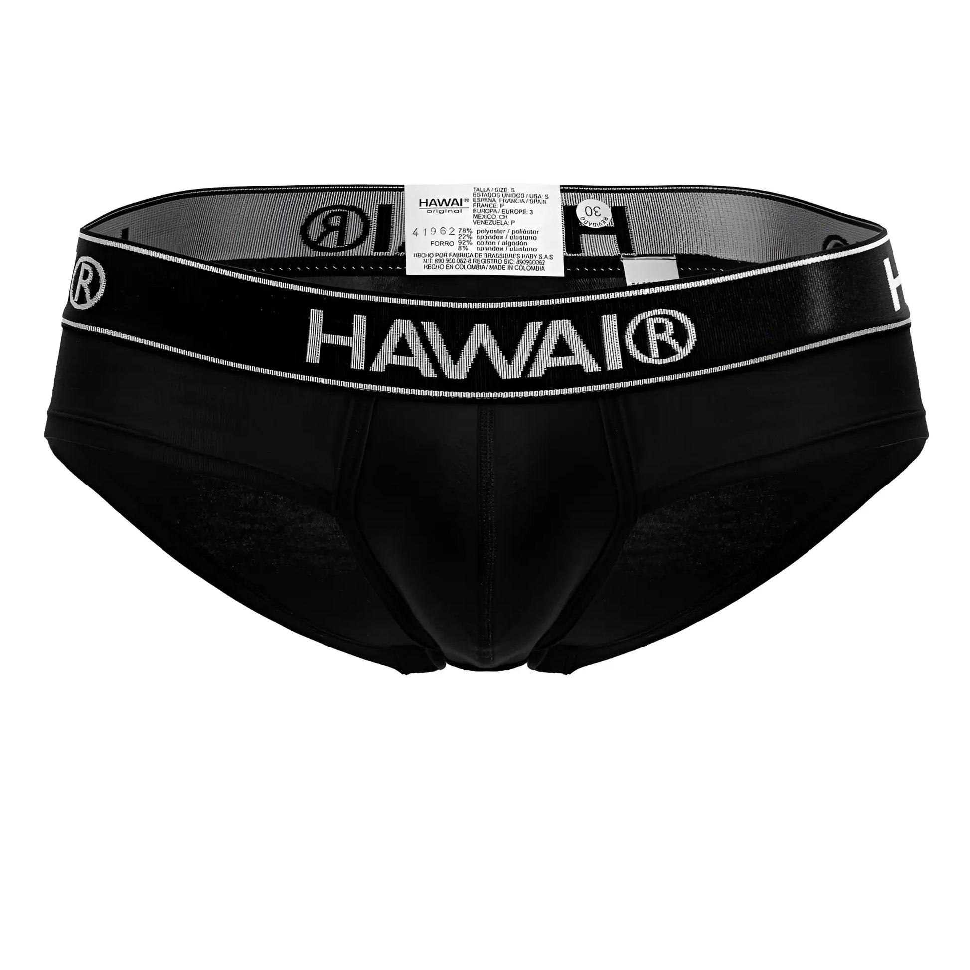 Black hawai 41962 cotton blend men’s briefs with white logo band and mesh paneling in black color