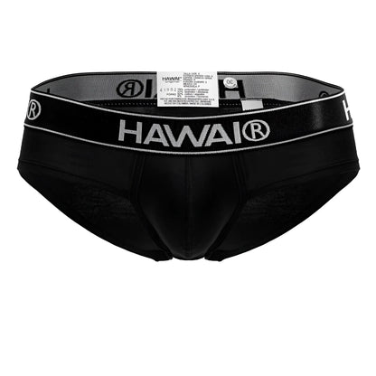 Black hawai 41962 cotton blend men’s briefs with white logo band and mesh paneling in black color