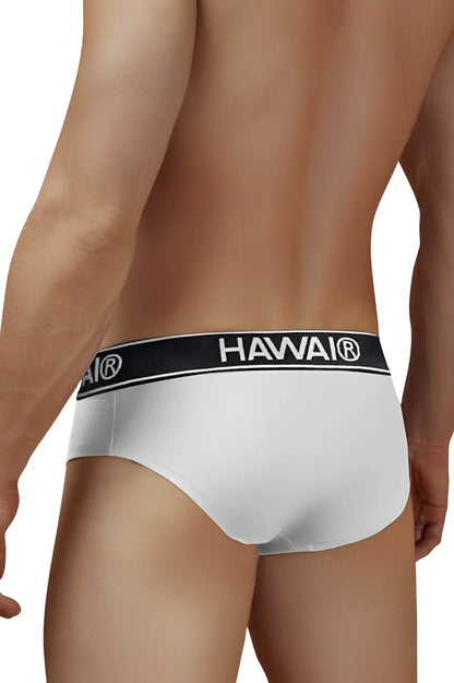 White havai cotton blend briefs in white with black elastic waistband featuring white logo lettering