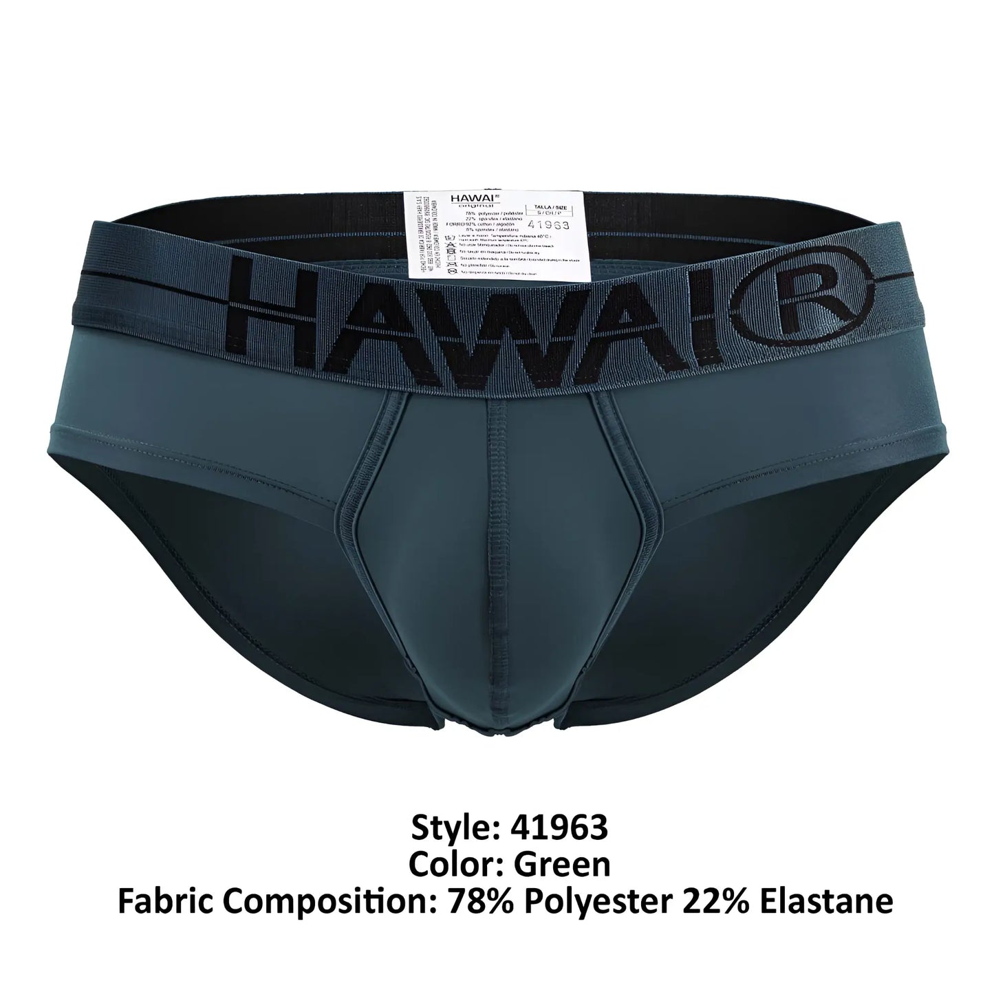 Dark green hawai microfiber briefs made of 78% polyester and 22% elastane for comfortable everyday wear