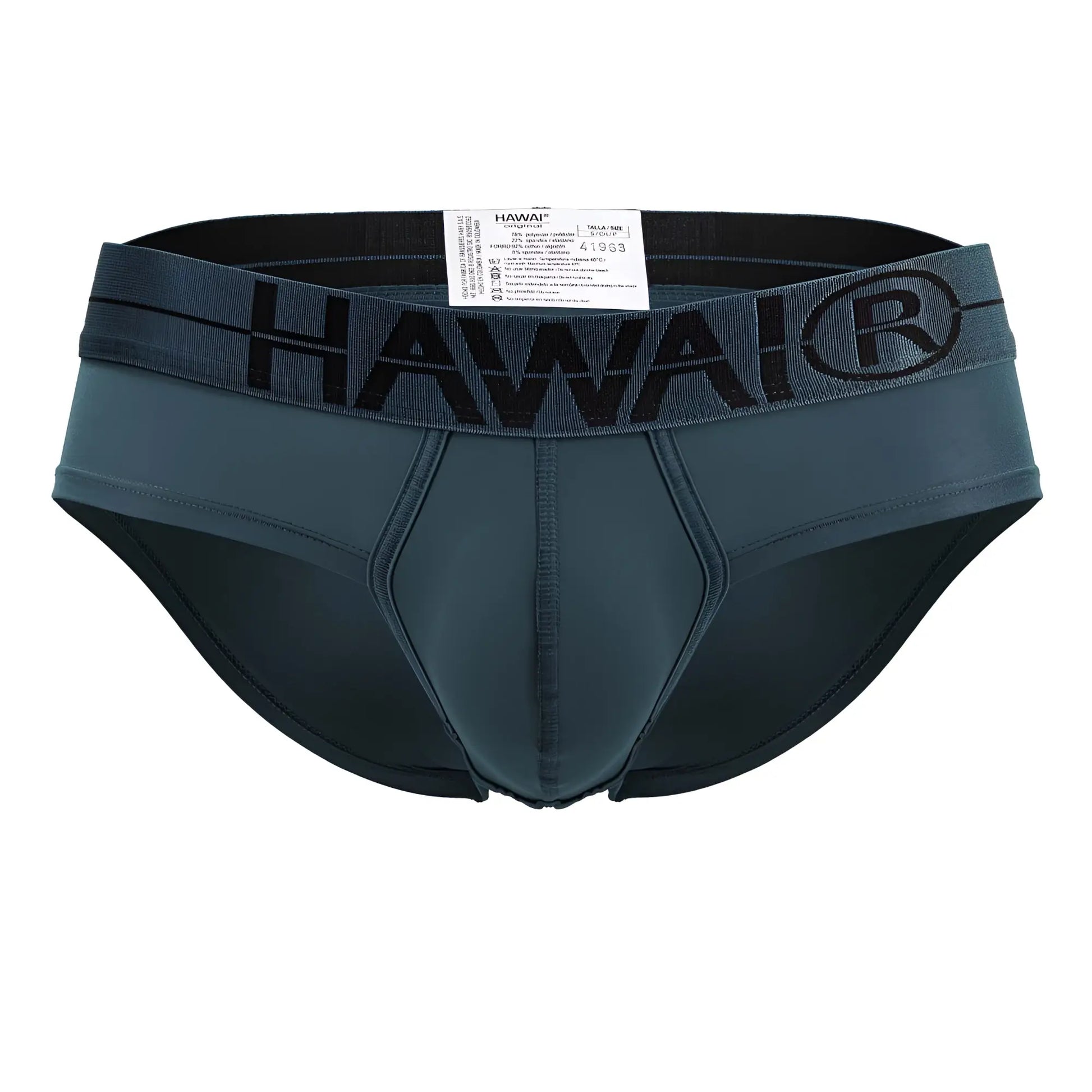Dark teal hawaii microfiber briefs with black elastic waistband featuring hawai logo color green model 41963