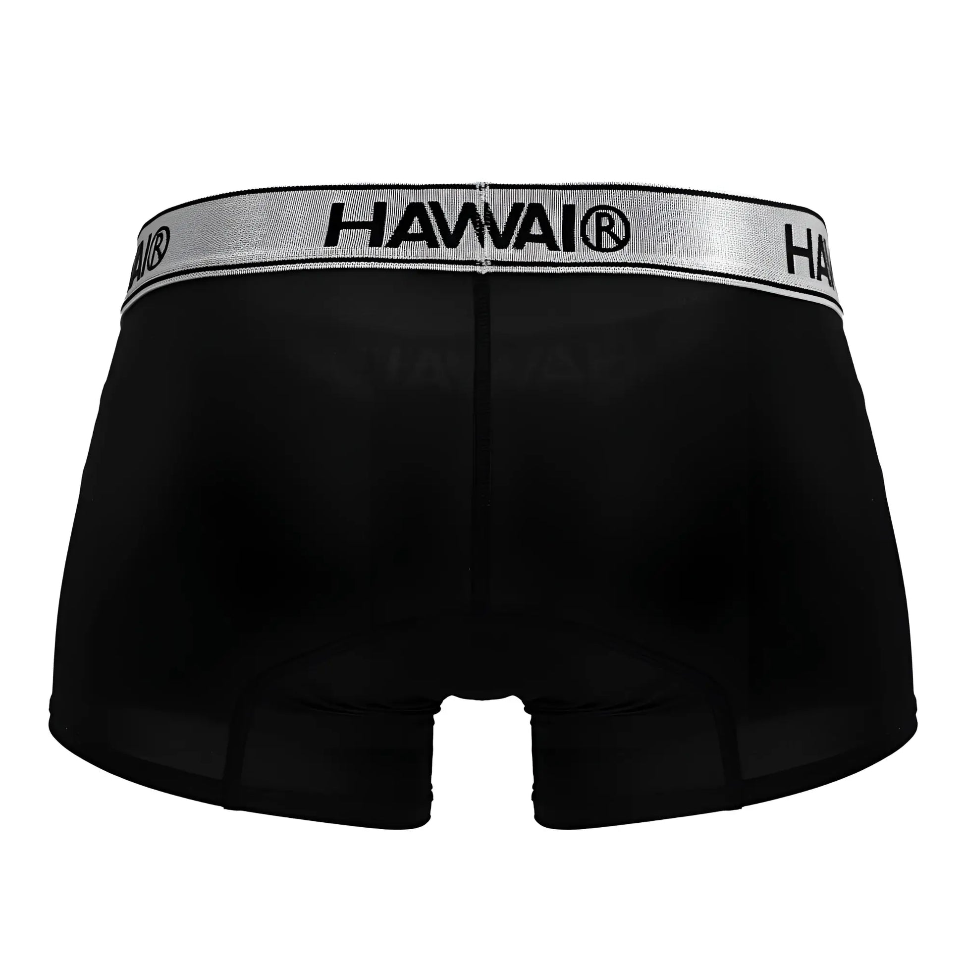 Black hawai 41977 microfiber boxer briefs in black with a silver waistband and bold black lettering