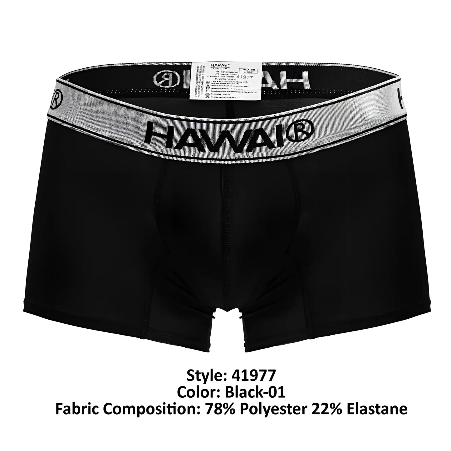 Black hawaii microfiber boxer briefs in black with a silver-striped elastic waistband for comfortable wear