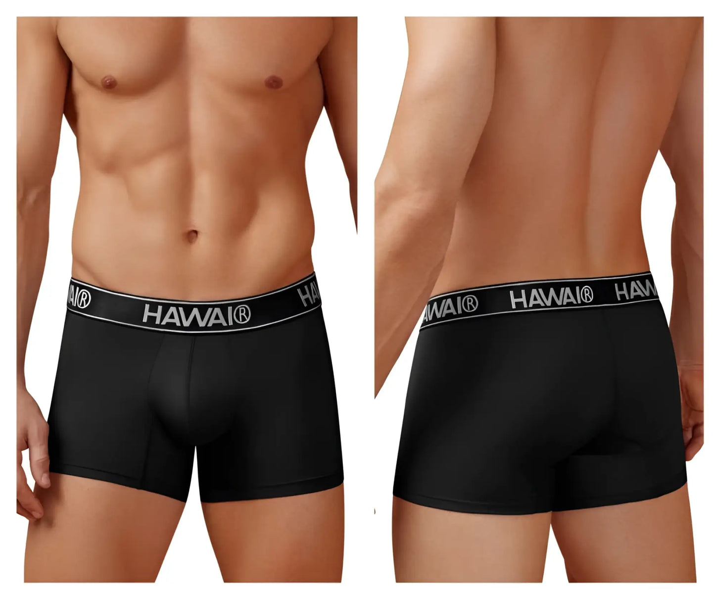 Black microfiber men’s briefs with a white hawaii logo waistband from the HAWAI 41977 trunks collection