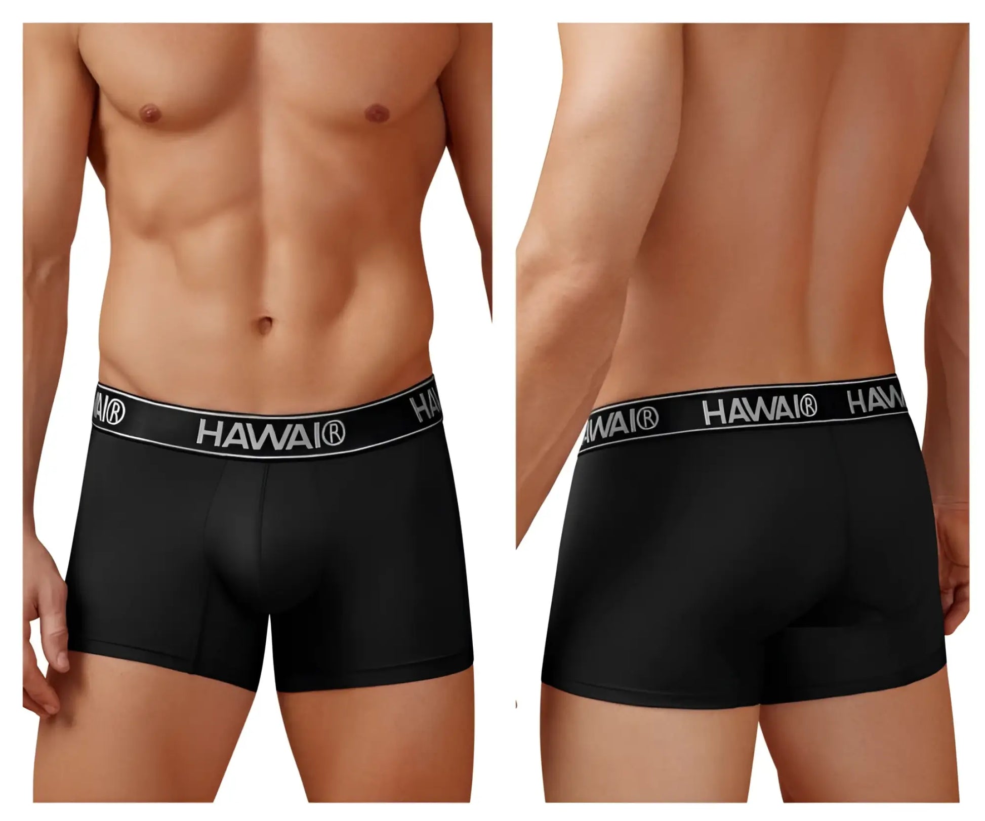 Black microfiber men’s briefs with a white hawaii logo waistband from the HAWAI 41977 trunks collection