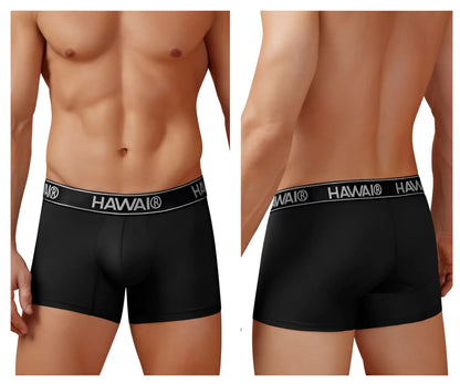 Black microfiber men’s briefs with a white hawaii logo waistband from the HAWAI 41977 trunks collection