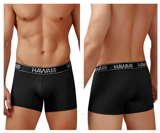 Black microfiber men’s briefs with a white hawaii logo waistband from the HAWAI 41977 trunks collection