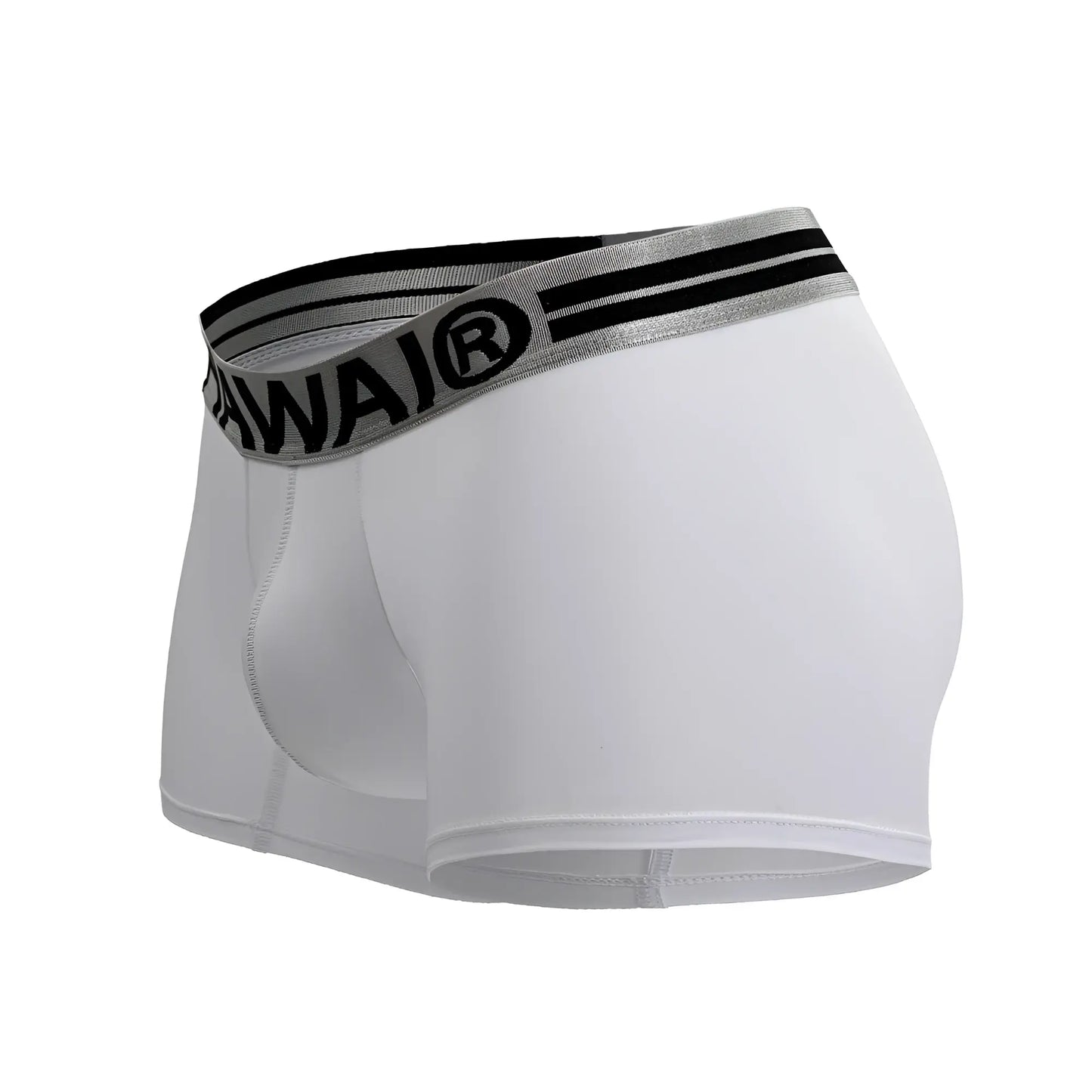 White Hawai 41977 microfiber boxer briefs with gray and black elastic waistband featuring Hawai logo
