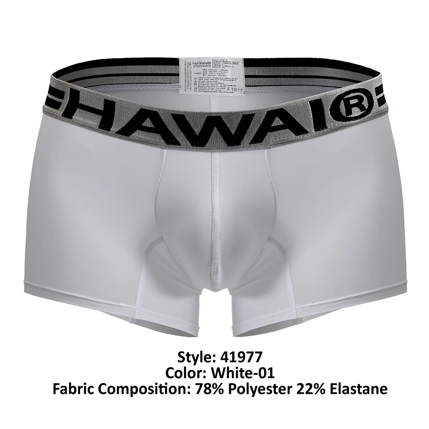 White hawai 41977 microfiber men’s boxer briefs with gray and black elastic waistband in white color