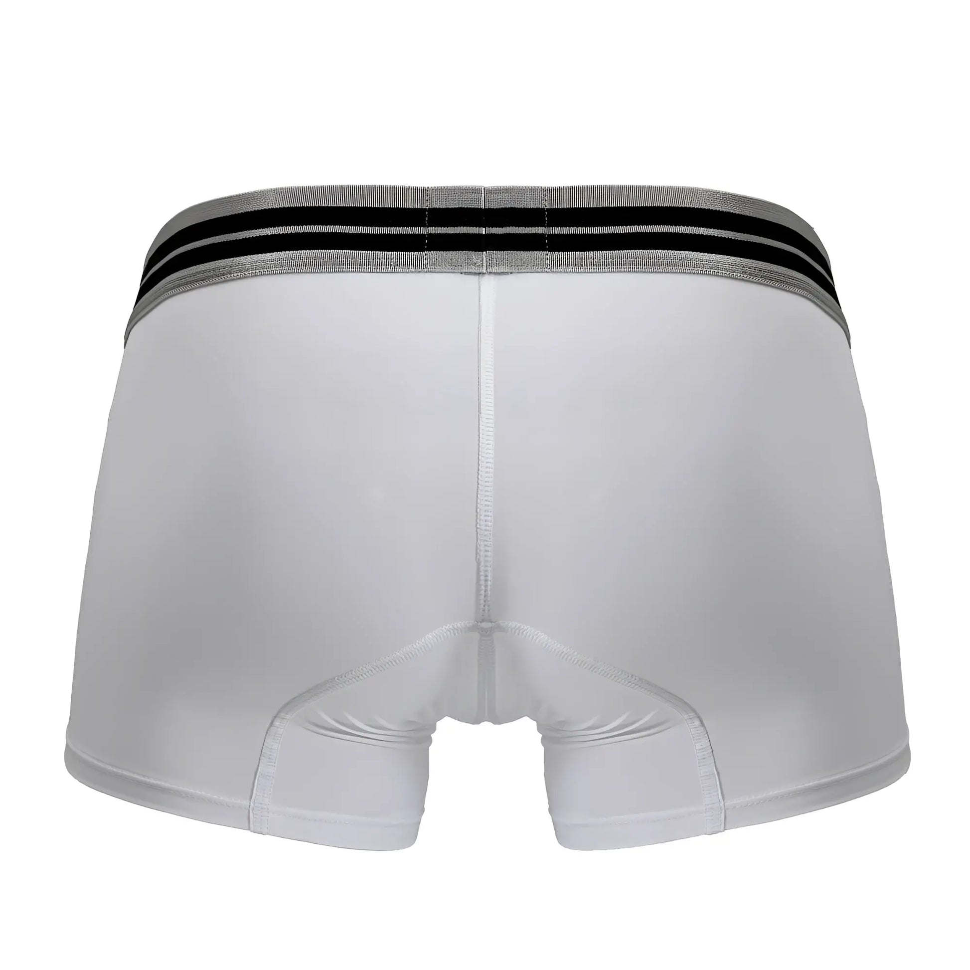 White men’s microfiber boxer briefs hawai 41977 in white with gray waistband featuring two black stripes