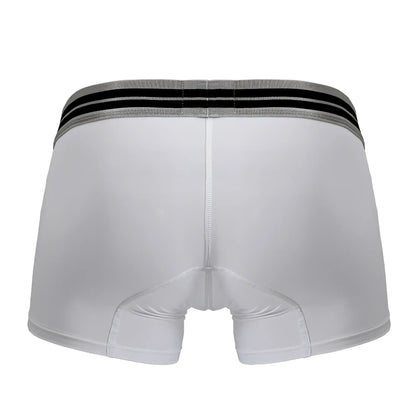 White men’s microfiber boxer briefs hawai 41977 in white with gray waistband featuring two black stripes