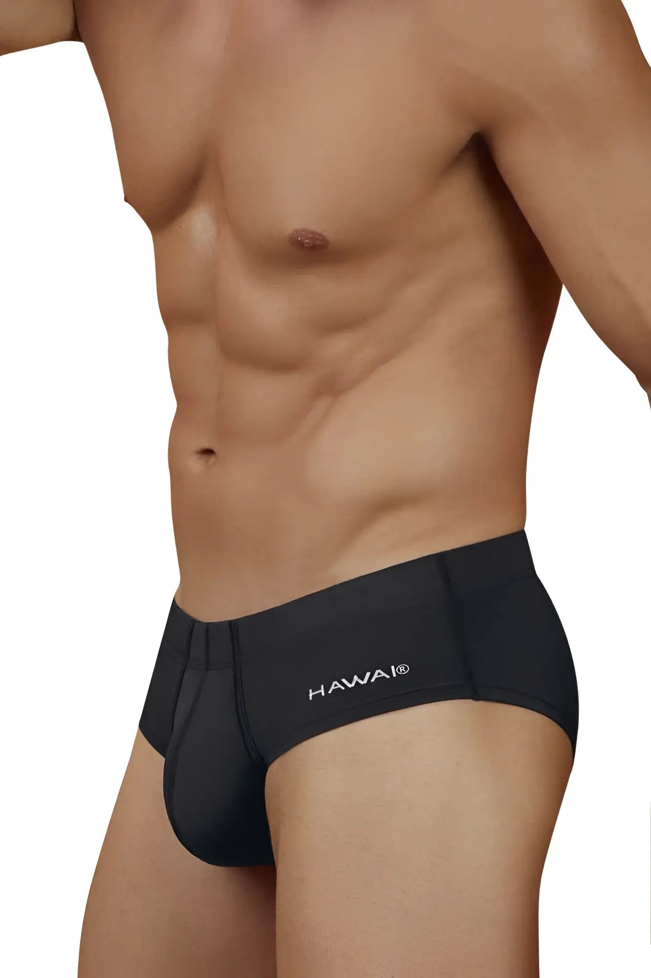 Black hawaii brand men’s microfiber briefs in black with a sleek form-fitting design model hawai 42241