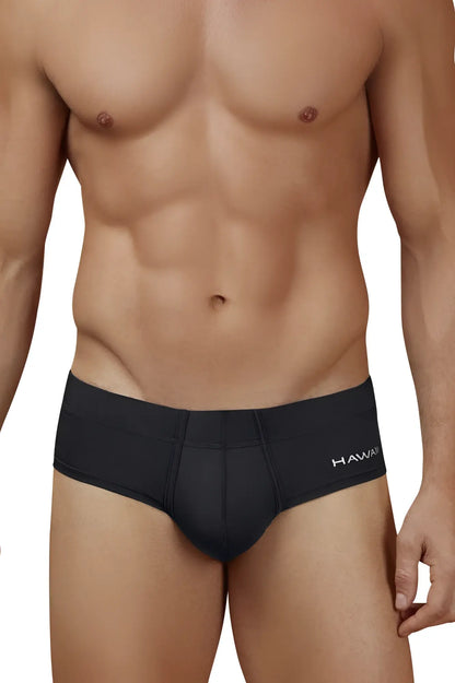 Black hawaii brand microfiber briefs in black with a smooth, form-fitting design for comfortable wear