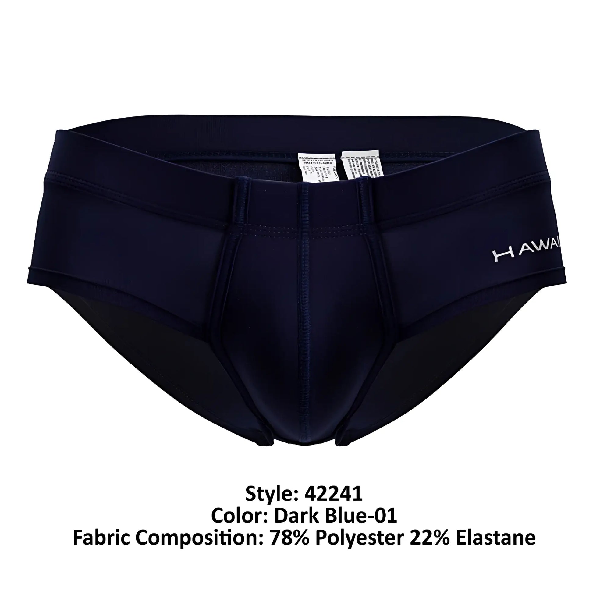 Dark blue Hawai 42241 microfiber men’s briefs made of 78% polyester 22% elastane with subtle Hawaii logo on side