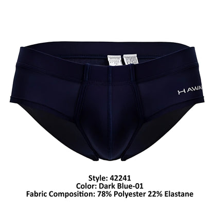 Dark blue Hawai 42241 microfiber men’s briefs made of 78% polyester 22% elastane with subtle Hawaii logo on side