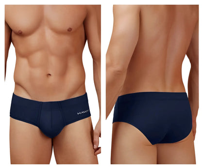 Navy blue hawaï 42241 microfiber men’s briefs with a subtle white hawaï logo on the waistband