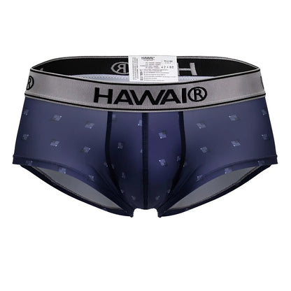 Navy blue Hawai 42480 printed microfiber men’s briefs with subtle geometric pattern and gray elastic waistband