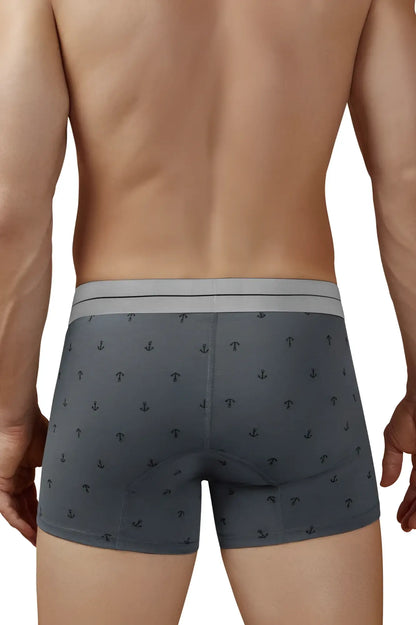 Gray cotton blend hawaï 42521 trunks with subtle black anchor pattern and light gray contrasting waistband