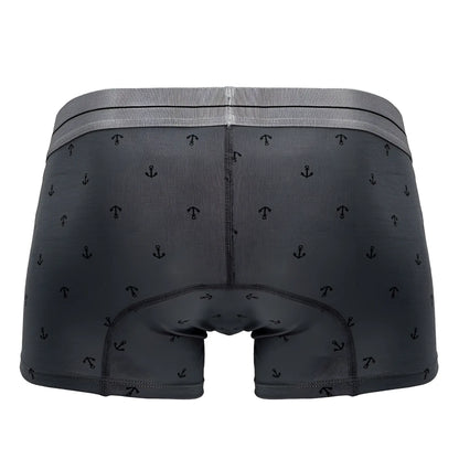Dark gray cotton blend boxer briefs with subtle black anchor pattern and matching elastic waistband hawai 42521 trunks