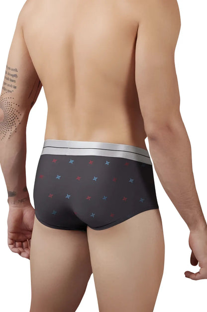 Black men’s microfiber briefs hawai 42530 in gray with red and blue star pattern and silver waistband