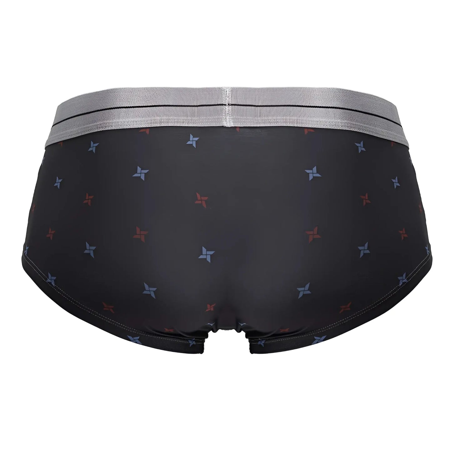Black men’s gray hawaï 42530 microfiber briefs with a gray waistband and subtle red and blue star pattern
