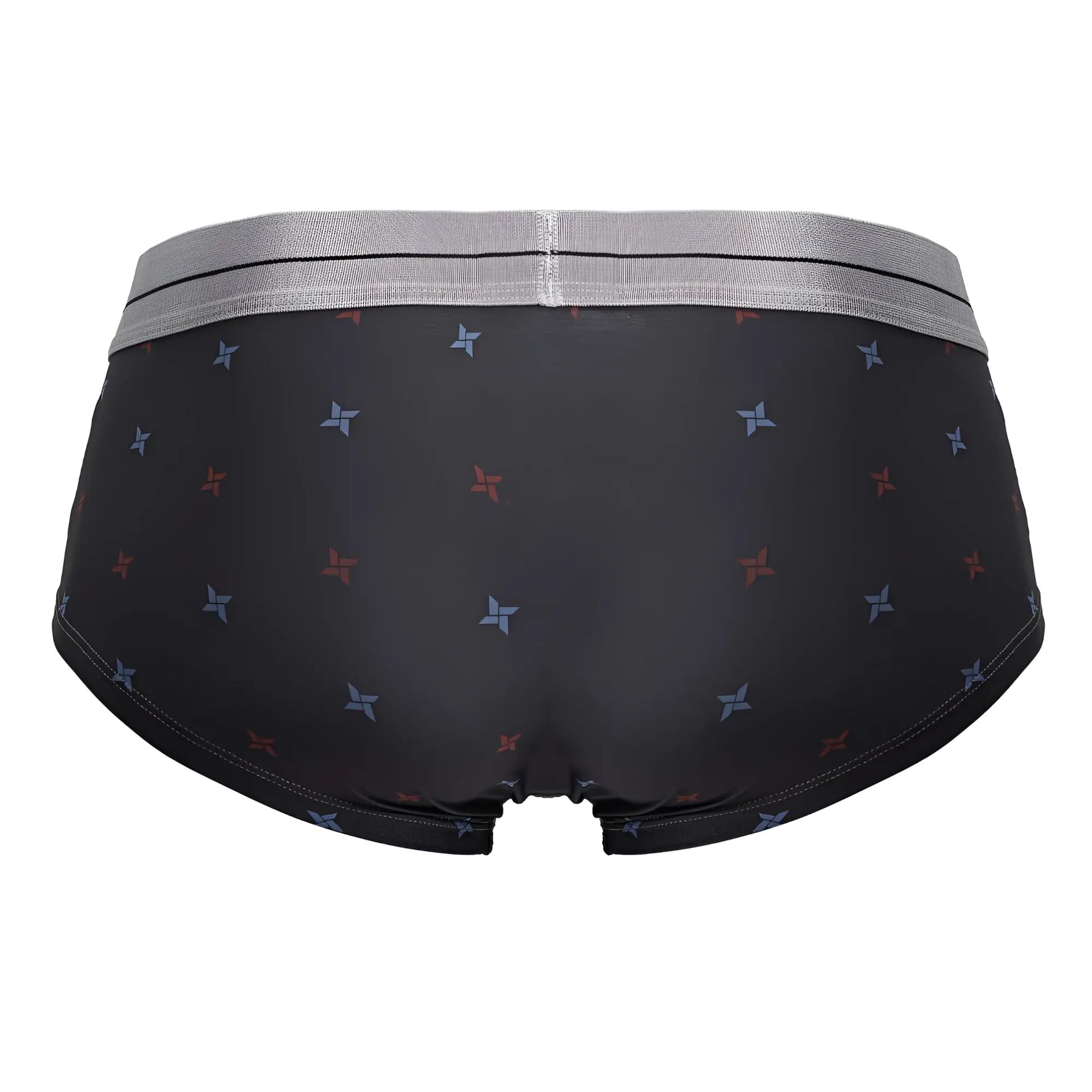 Black men’s gray hawaï 42530 microfiber briefs with a gray waistband and subtle red and blue star pattern