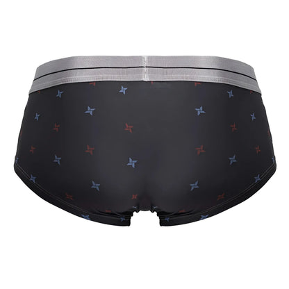 Black men’s gray hawaï 42530 microfiber briefs with a gray waistband and subtle red and blue star pattern