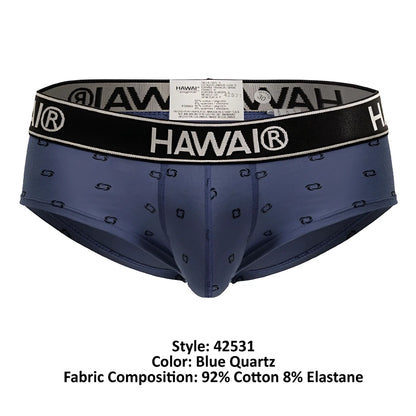 Blue quartz Hawai 42531 cotton blend men’s briefs with black s-shaped pattern and black waistband with brand name