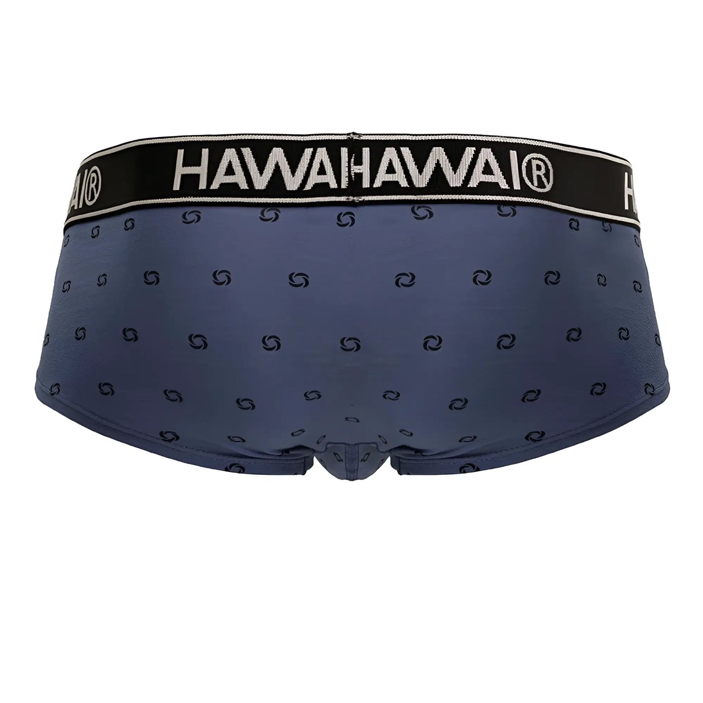 Navy blue cotton blend men’s briefs with black hawahawai® logo waistband and swirl pattern in blue quartz color