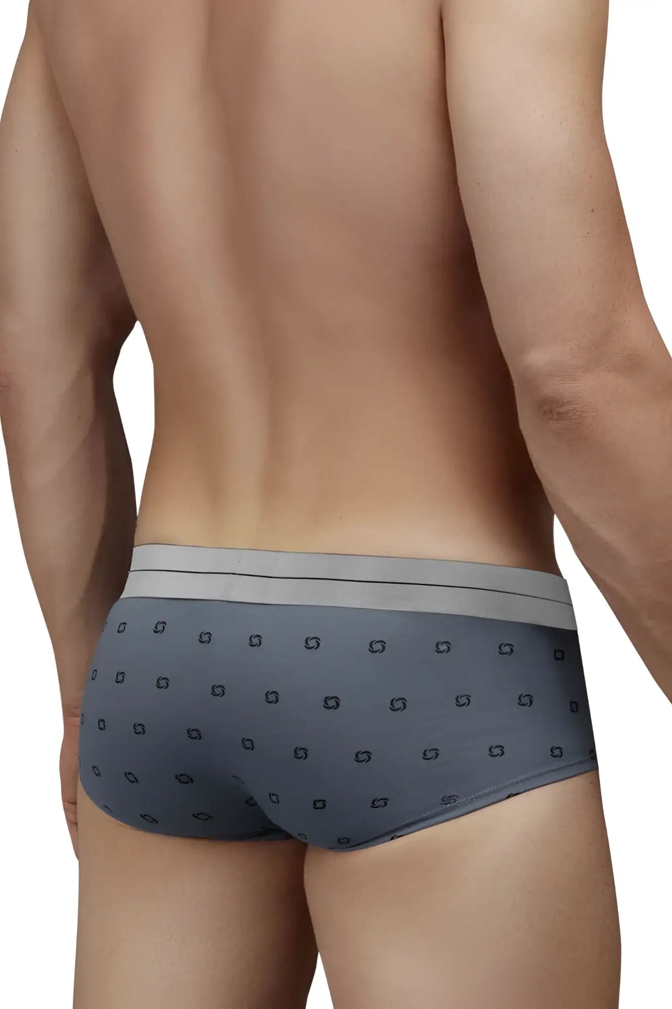 Gray men’s cotton blend briefs with subtle black geometric pattern and light gray waistband hawai 42531 color gray