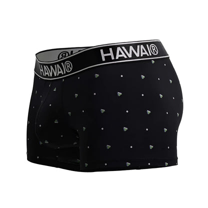 Black Hawai 42570 microfiber trunks in black with silver triangular studs and small white dots pattern