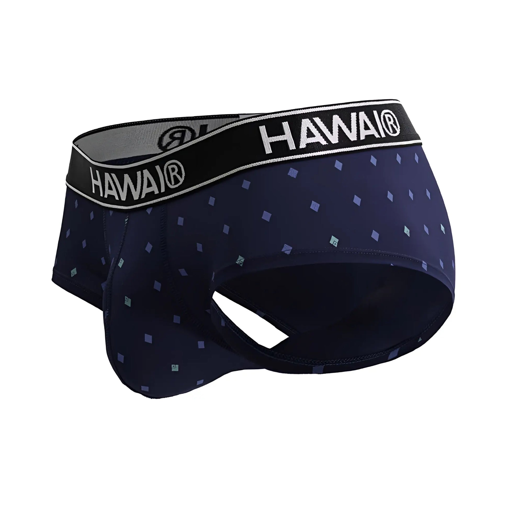 Dark blue Hawai 42580 microfiber men’s briefs with a subtle light purple and teal diamond pattern across the fabric