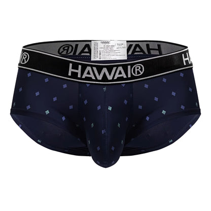 Dark navy blue hawai 42580 microfiber men’s briefs with subtle light purple and teal diamond pattern