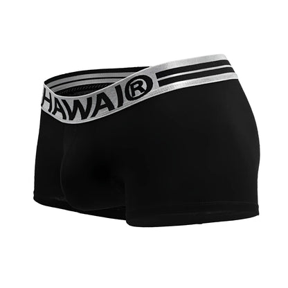 Black hawai 4986 cotton blend boxer briefs in black with a silver waistband featuring black lettering and stripes