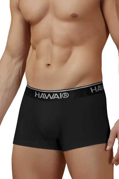 Black hawaiian boxer briefs in cotton blend with gray hawaii elastic waistband in black 01 color
