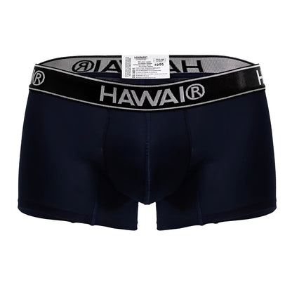 Black hawai brand dark blue cotton blend men’s boxer briefs with gray and black waistband and white logo