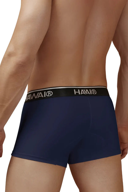 Navy blue Havaí 4986 cotton blend trunks with black elastic waistband featuring white branding lettering