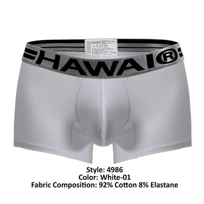 White Hawaii brand cotton blend boxer briefs with gray and black bold waistband in color white-01