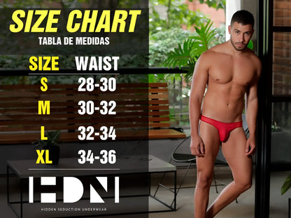 Red men’s briefs from hidden seduction underwear featuring a mesh design and vibrant blue color