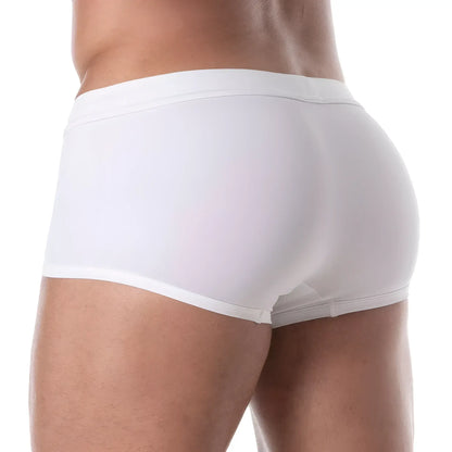 White briefs with smooth form-fitting design and elastic waistband featured in holidays swim trunk collection