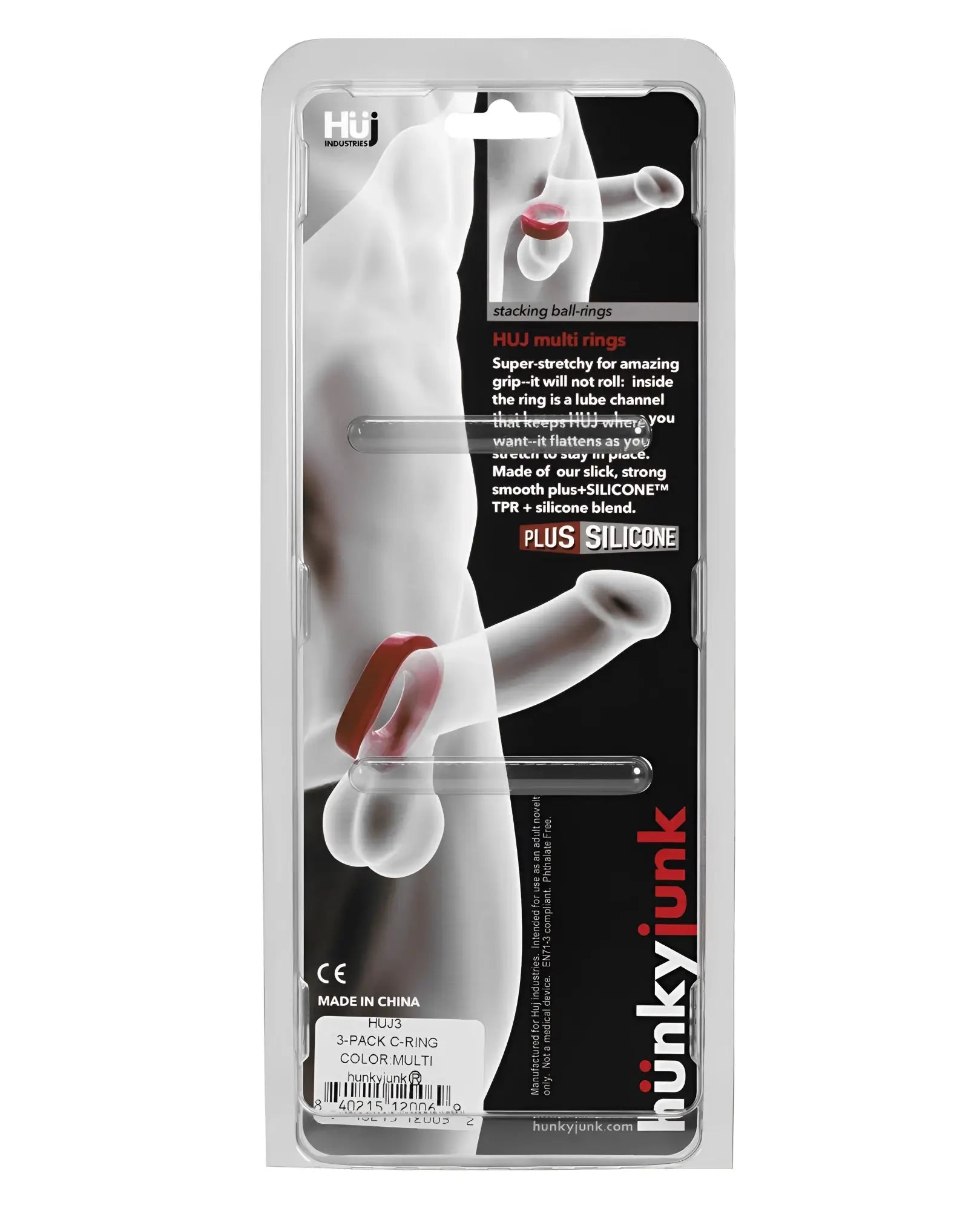 Huj 3 pack c-rings with red and translucent multi rings in a clear plastic package for hair extensions use
