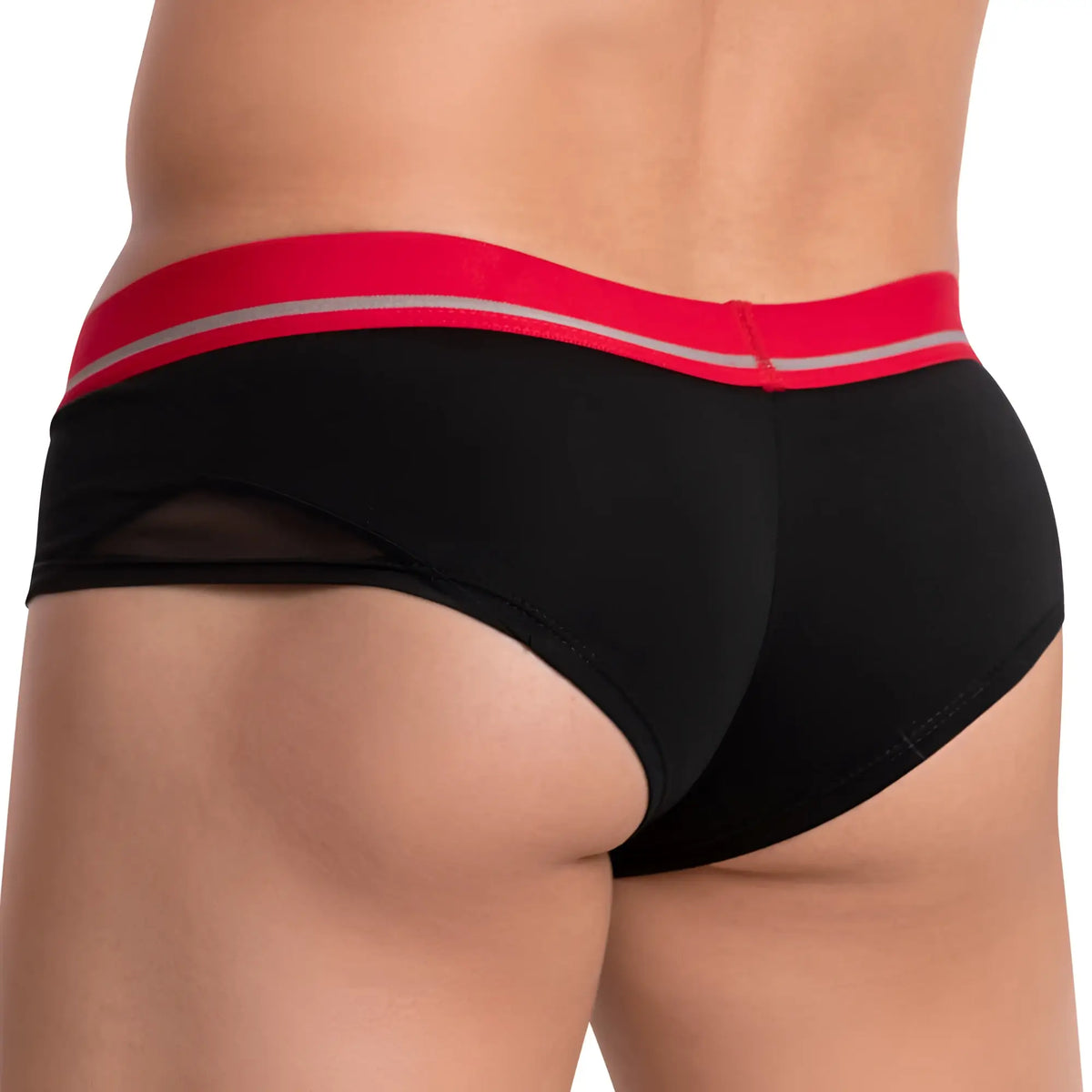 Black Hung HGG010 briefs with a red waistband and two thin silver stripes showcasing the front view