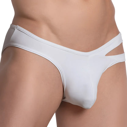 White hung HGJ020 brief with sleek smooth fabric and distinctive side cutouts in a form-fitting design