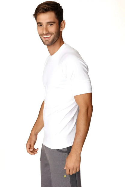 White crew-neck raglan tee with short sleeves made from hybrid material for casual wear